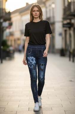 Anlamp Women's Denim Print High Waist Floral Heart Skinny Jeggings